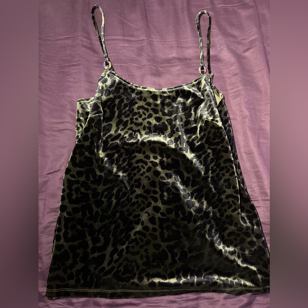 Tahari Vintage Deep Olive Green Leopard Cami • Size Small